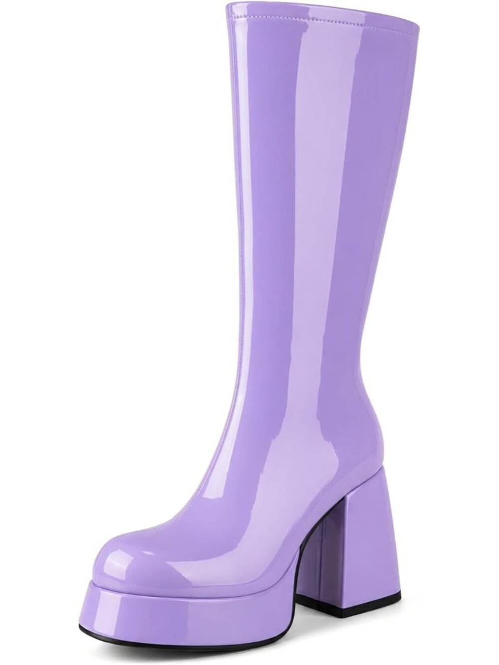 🆕Women's Purple Knee High Gogo Boots Patent Retro Platform Disco Boots